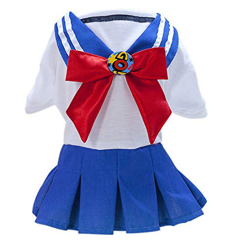 Blue,S Tangpan Bow-Knot Student Cosplay Pet Costume Dog Skirt Camp Dress